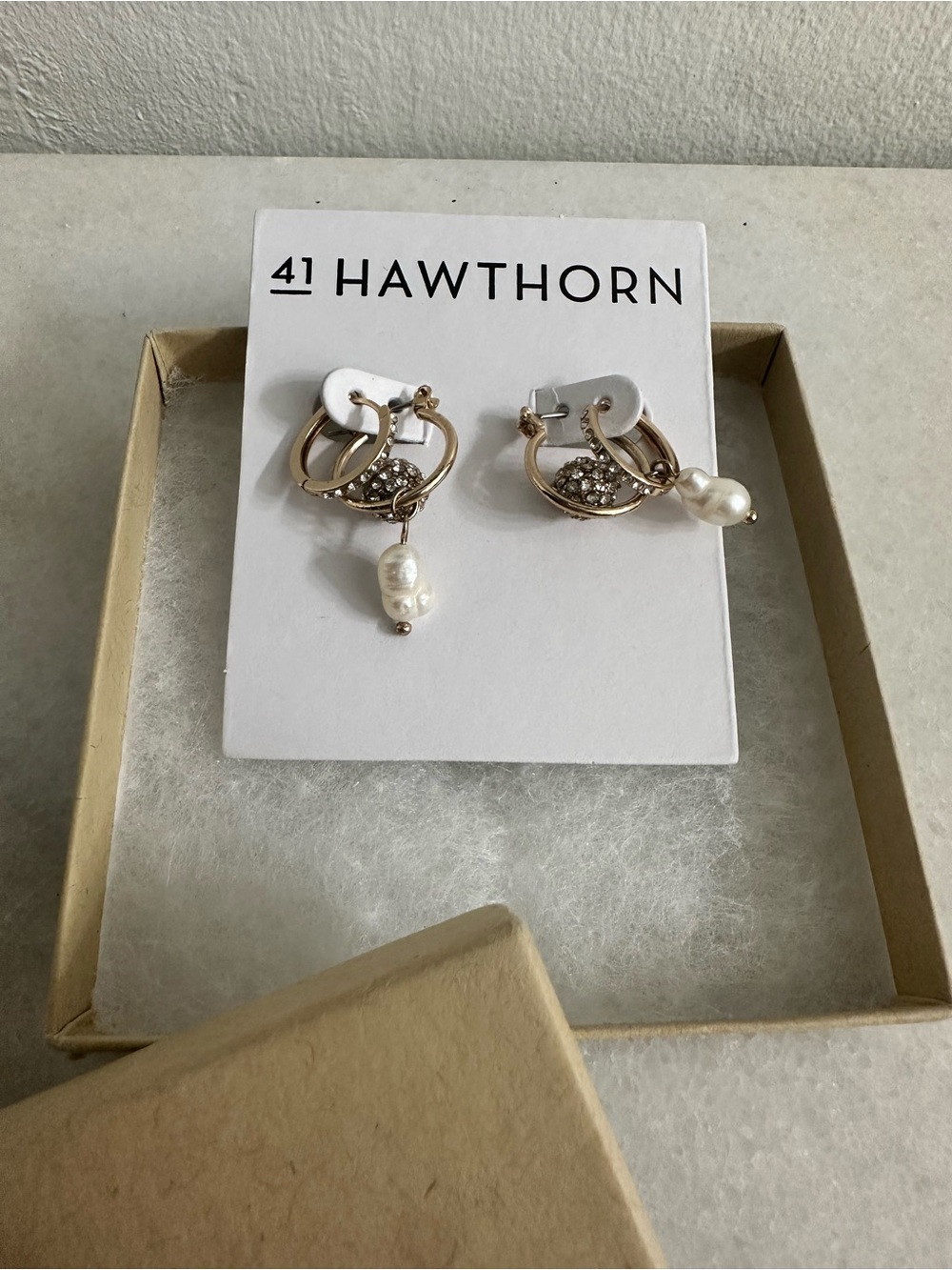 41 Hawthorn Gold-Tone Pearl Drop Earrings with Crystal Accents